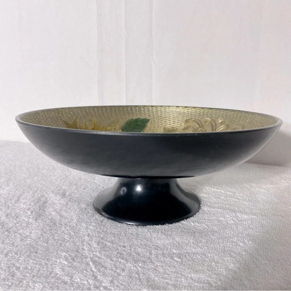 Vintage Nasco Lacquerware Textured Peony  Pedestal Bowl - Picture 6 of 14